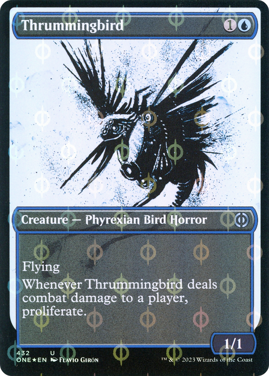 Thrummingbird (Showcase) (Step-and-Compleat Foil) (ONE-432) - Phyrexia: All Will Be One: (Showcase) Foil