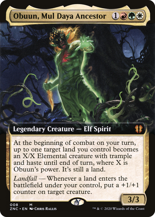 Obuun, Mul Daya Ancestor (ZNC-008) - Zendikar Rising Commander: (Extended Art)