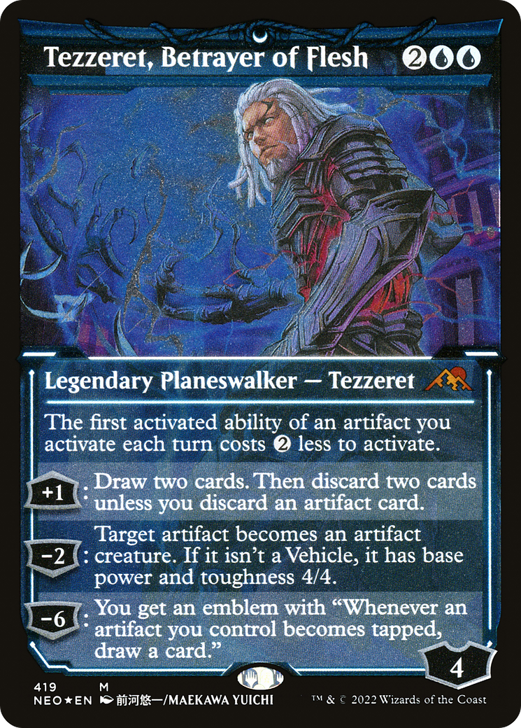 Tezzeret, Betrayer of Flesh (NEO-419) - Kamigawa: Neon Dynasty: (Showcase) Etched Foil