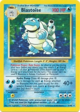 Blastoise - 002/102 - Base Set Holofoil - Holo Rare