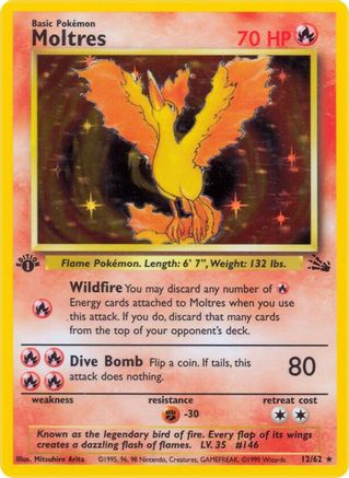 Moltres 012/062 - Fossil 1st Edition Holofoil - Holo Rare