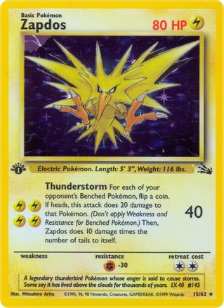 Zapdos 015/062 - Fossil 1st Edition Holofoil - Holo Rare