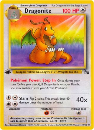 Dragonite (19) 019/62 - Fossil 1st Edition - Rare