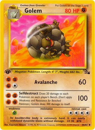 Golem 036/062 - Fossil 1st Edition - Uncommon