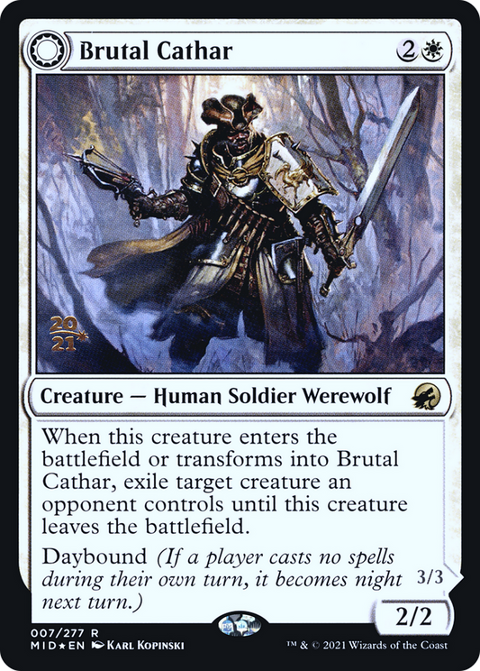 Brutal Cathar // Moonrage Brute (PRE-07S) - Innistrad: Midnight Hunt Promos: (Double Faced Transform) (Prerelease) Foil