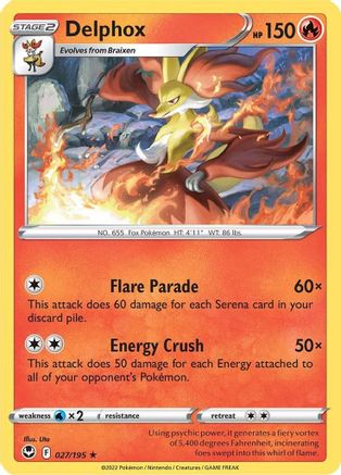 Delphox 027/195 - SWSH12 Silver Tempest Reverse Holofoil - Rare