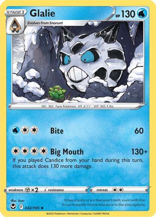Glalie 042/195 - SWSH12 Silver Tempest Reverse Holofoil - Uncommon
