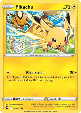 Pikachu 049/195 - SWSH12 Silver Tempest Reverse Holofoil - Common