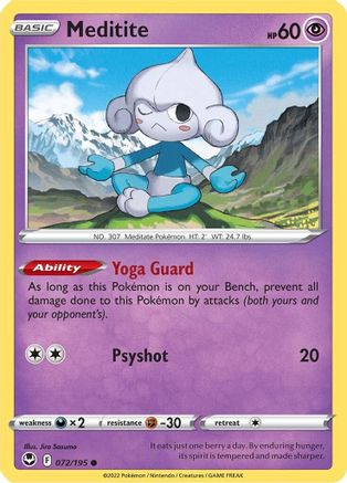 Meditite (72/195) - SWSH12 Silver Tempest Reverse Holofoil - Common