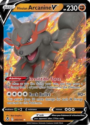 Hisuian Arcanine V 090/195 - SWSH12 Silver Tempest Holofoil - Ultra Rare