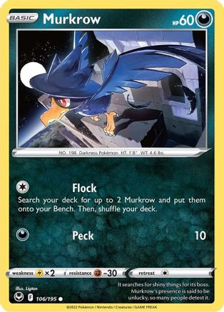 Murkrow 106/195 - SWSH12 Silver Tempest Reverse Holofoil - Common
