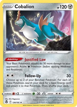Cobalion 126/195 - SWSH12 Silver Tempest Reverse Holofoil - Rare