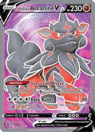 Hisuian Arcanine V (Full Art) 179/195 - SWSH12 Silver Tempest Holofoil - Ultra Rare