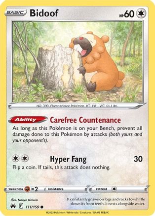 Bidoof - 111/159 - Crown Zenith Reverse Holofoil - Common