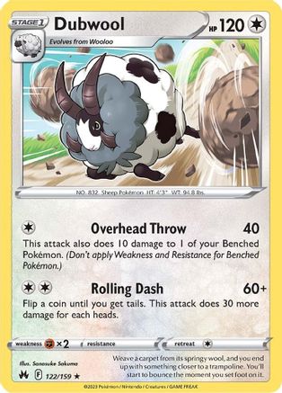 Dubwool 122/159 - Crown Zenith Reverse Holofoil - Rare