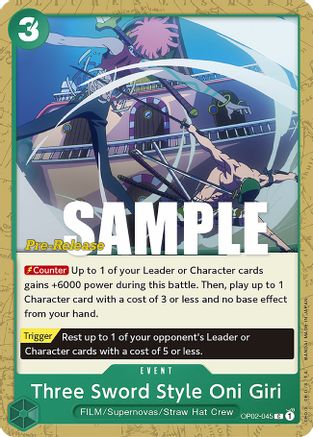 (OP02-045) Three Sword Style Oni Giri - Paramount War Pre-Release Cards Normal