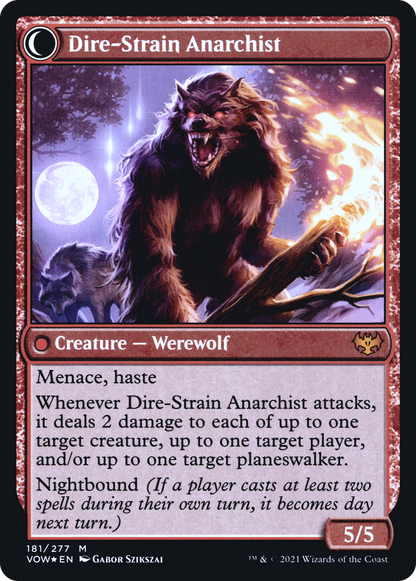 Volatile Arsonist // Dire-Strain Anarchist (PVOW-181S) - Innistrad: Crimson Vow Promos: (Double Faced Transform) Foil