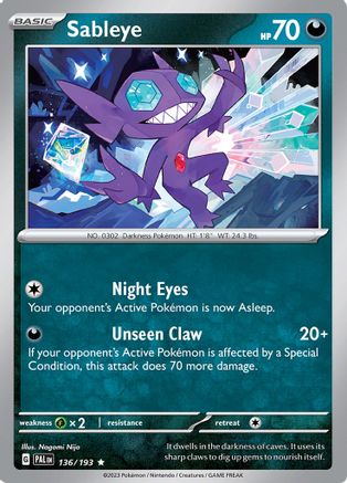 Sableye (136/193) - SV02 Paldea Evolved Reverse Holofoil - Rare