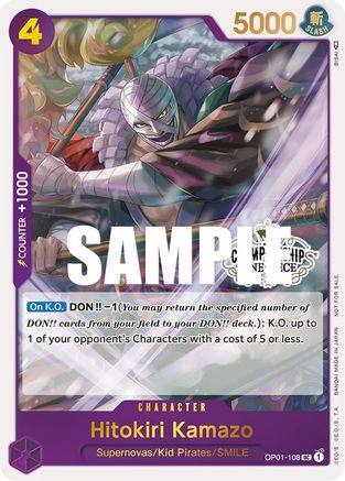 Hitokiri Kamazo (Store Championship Participation Pack) (OP01-108) - One Piece Promotion Cards Foil