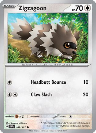 Zigzagoon (167/197) - SV03 Obsidian Flames Reverse Holofoil - Common