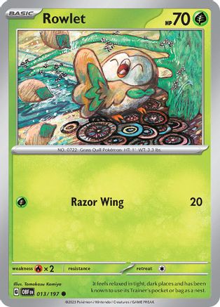 Rowlet (13/197) - SV03 Obsidian Flames Reverse Holofoil - Common