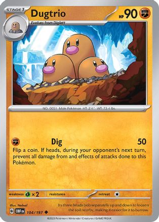 Dugtrio (104/197) - SV03 Obsidian Flames Reverse Holofoil - Uncommon