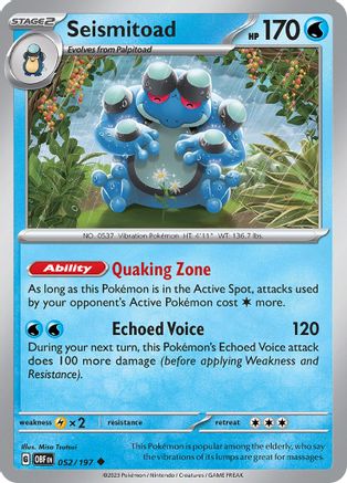 Seismitoad (52/197) - SV03 Obsidian Flames  - Uncommon