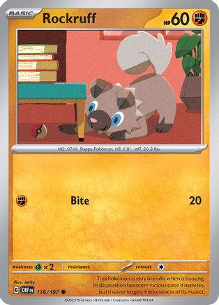 Rockruff (116/197) - SV03 Obsidian Flames Reverse Holofoil - Common