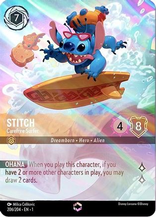 (206/204)  Stitch - Carefree Surfer (Enchanted) - The First Chapter  Holofoil