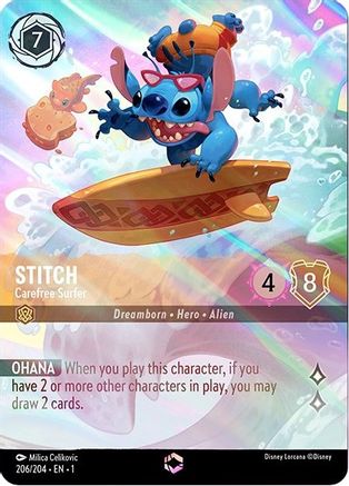 Stitch - Carefree Surfer (Enchanted) (206/204) - The First Chapter Holofoil