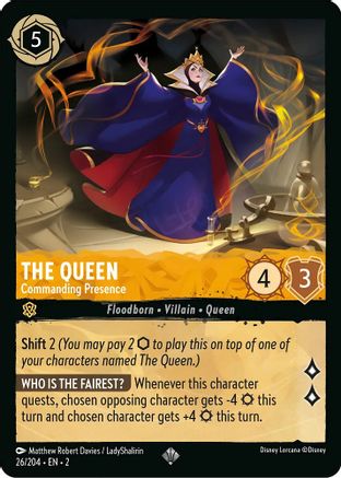 (026/204)  The Queen - Commanding Presence - Rise of the Floodborn  Cold Foil