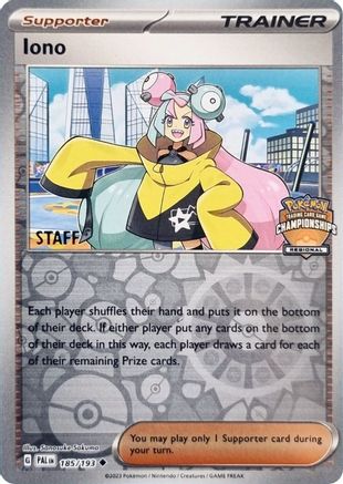 Iono - 185/193 (Regional Championships) [Staff] 185 - League & Championship Cards Reverse Holofoil