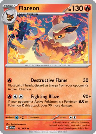 Flareon (136/165) - SV Scarlet & Violet 151 Reverse Holofoil - Rare