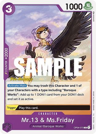 Mr.13 & Ms.Friday (OP04-073) - Kingdoms of Intrigue Pre-Release Cards