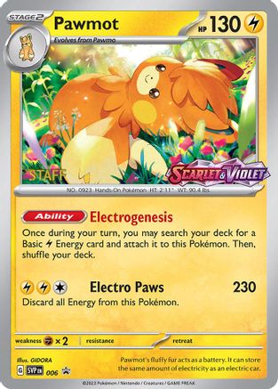 Pawmot (Prerelease) [Staff] (6) - SV Scarlet & Violet Promo Cards Holofoil - Promo
