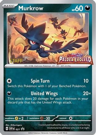 Murkrow (Prerelease) [Staff] (21) - SV Scarlet & Violet Promo Cards Holofoil - Promo