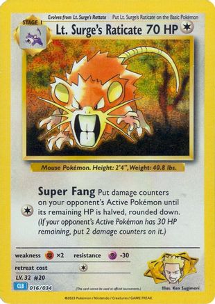 Lt. Surge's Raticate (16/034) - Trading Card Game Classic Holofoil - Classic Collection