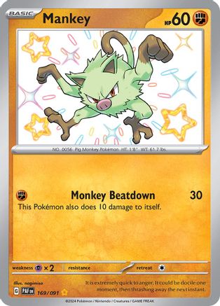 Mankey (169/091) - SV Paldean Fates Holofoil - Shiny Rare