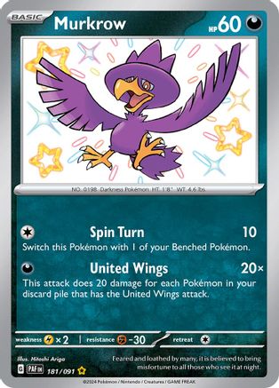 Murkrow (181/091) - SV Paldean Fates Holofoil - Shiny Rare