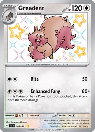Greedent (206/091) - SV Paldean Fates Holofoil - Shiny Rare