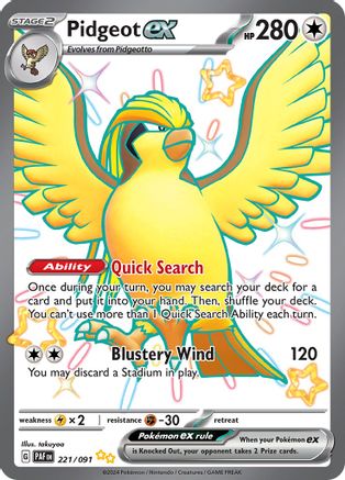 Pidgeot ex (221/091) - SV Paldean Fates Holofoil - Shiny Ultra Rare
