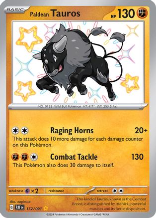 Paldean Tauros (172/091) - SV Paldean Fates Holofoil - Shiny Rare