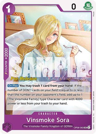 (OP06-063) Vinsmoke Sora - Wings of the Captain Pre-Release Cards Normal
