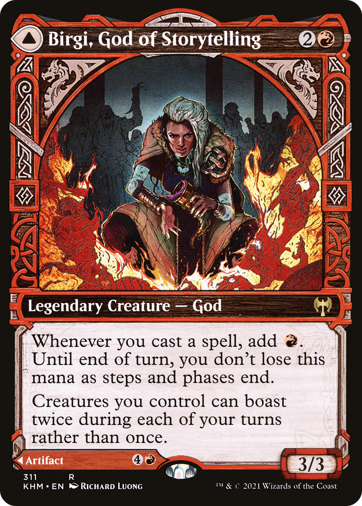 Birgi, God of Storytelling // Harnfel, Horn of Bounty  (KHM-311) - Kaldheim: (Showcase) Foil