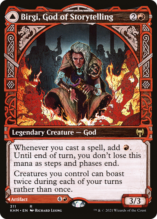 Birgi, God of Storytelling // Harnfel, Horn of Bounty  (KHM-311) - Kaldheim: (Showcase) Foil