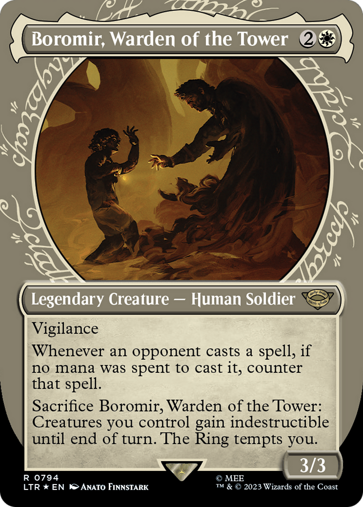 Boromir, Warden of the Tower (Showcase) (Surge Foil) (LTR-794) - The Lord of the Rings: Tales of Middle-earth: (Showcase) (Borderless) Foil