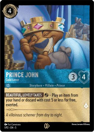 (001)  Prince John - Gold Lover - Disney Lorcana Promo Cards  Cold Foil