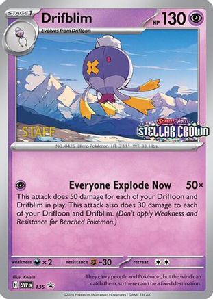 Drifblim (Prerelease) [Staff] (135) - SV Scarlet & Violet Promo Cards Reverse Holofoil - Promo