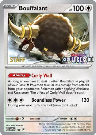 Bouffalant (Prerelease) [Staff] (136) - SV Scarlet & Violet Promo Cards Reverse Holofoil - Promo