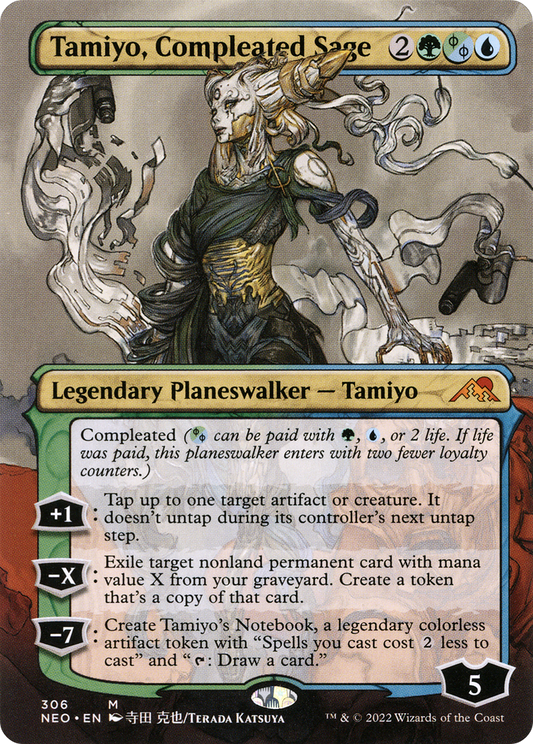 Tamiyo, Compleated Sage (Borderless) (NEO-306) - Kamigawa: Neon Dynasty (Borderless)